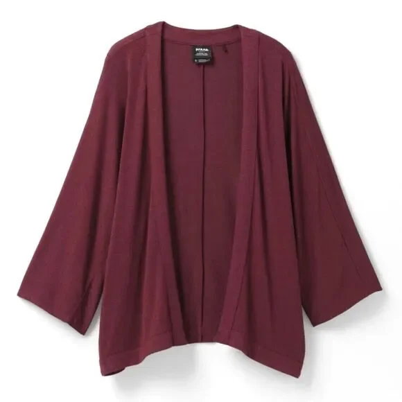 Prana Foundation Seabrook Maroon Heather Wrap Cardigan Kimono sz M Boho Yoga - Picture 3 of 9